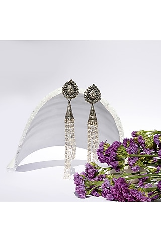 Silver Oxidised Finish Dangler Earrings In Sterling Silver by Sangeeta Boochra