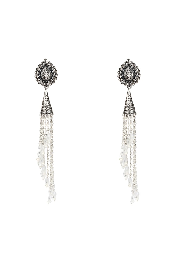 Silver Oxidised Finish Dangler Earrings In Sterling Silver by Sangeeta Boochra at Pernia's Pop Up Shop