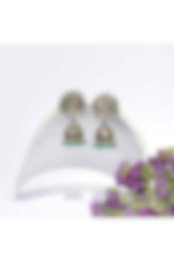Silver Oxidised Finish Green Onyx Dangler Earrings In Sterling Silver by Sangeeta Boochra