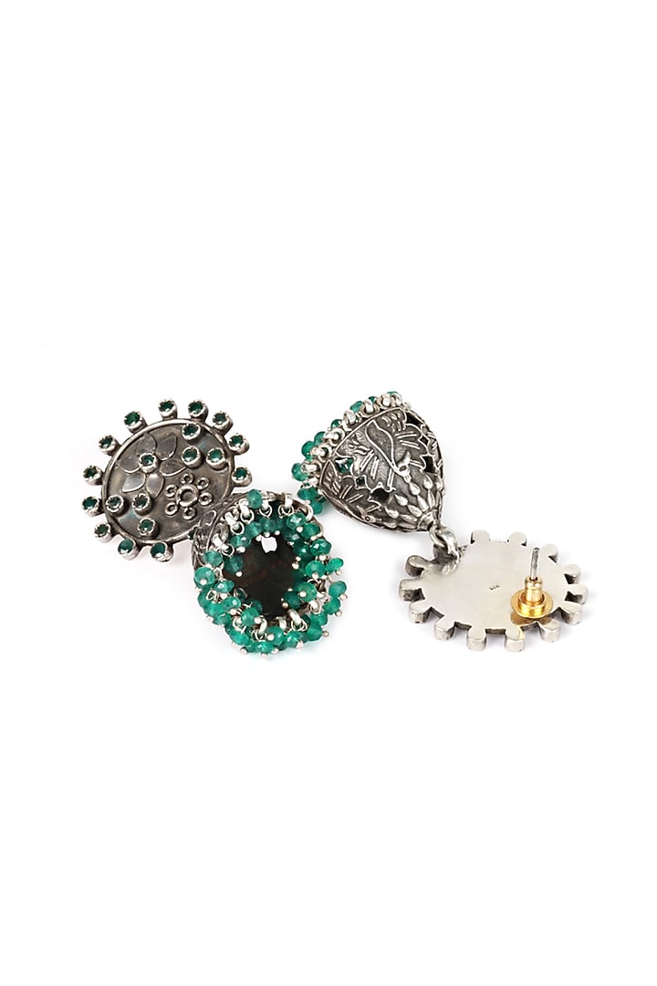 Silver Oxidised Finish Green Onyx Dangler Earrings In Sterling Silver by Sangeeta Boochra at Pernia's Pop Up Shop