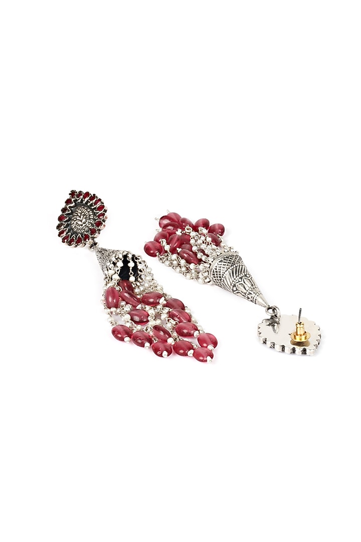 Silver Oxidised Finish Red Ruby Dangler Earrings In Sterling Silver by Sangeeta Boochra at Pernia's Pop Up Shop