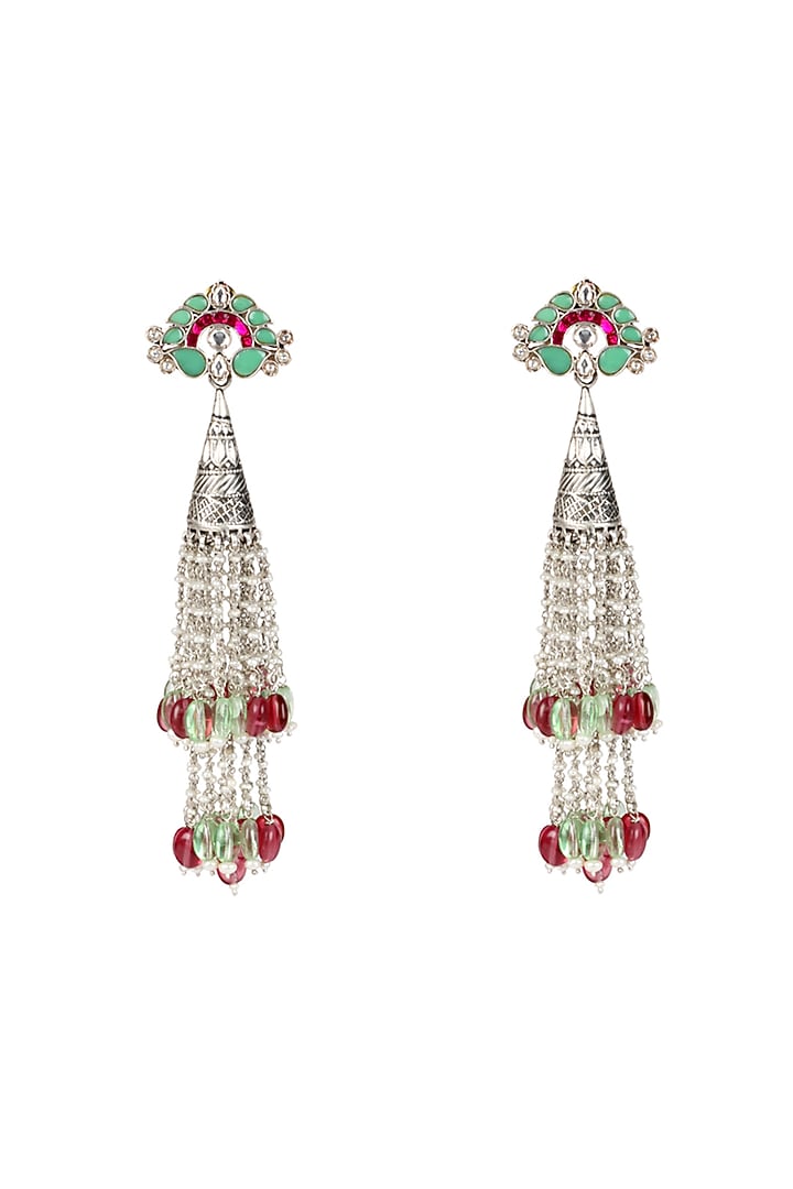 Silver Oxidised Finish Green Onyx Dangler Earrings In Sterling Silver by Sangeeta Boochra at Pernia's Pop Up Shop