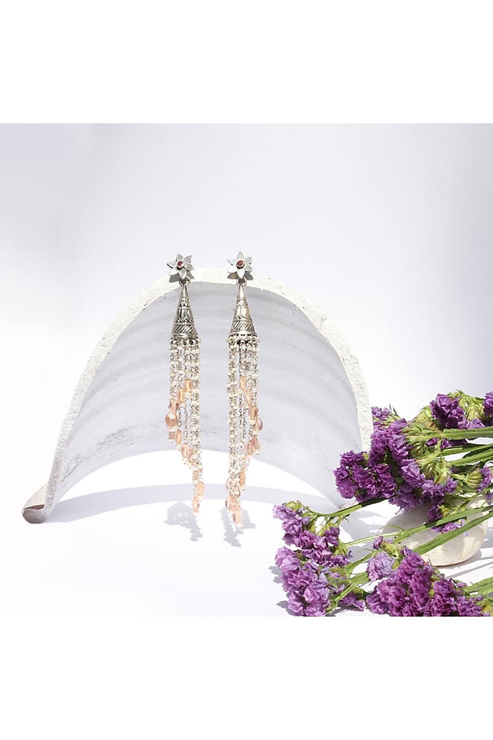 Silver Oxidised Finish Ruby Dangler Earrings In Sterling Silver by Sangeeta Boochra