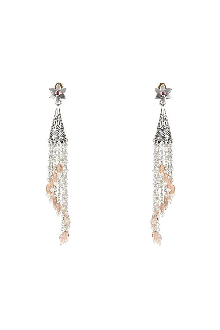 Silver Oxidised Finish Ruby Dangler Earrings In Sterling Silver by Sangeeta Boochra at Pernia's Pop Up Shop