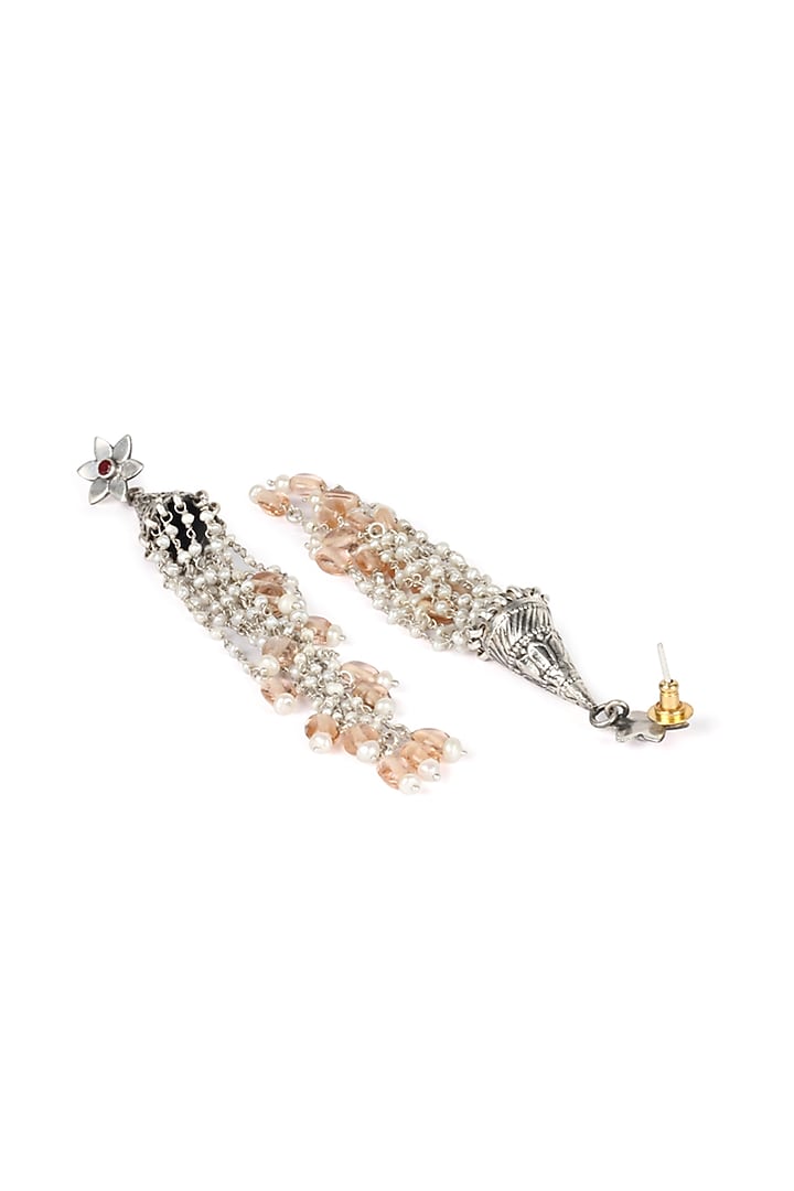 Silver Oxidised Finish Ruby Dangler Earrings In Sterling Silver by Sangeeta Boochra at Pernia's Pop Up Shop