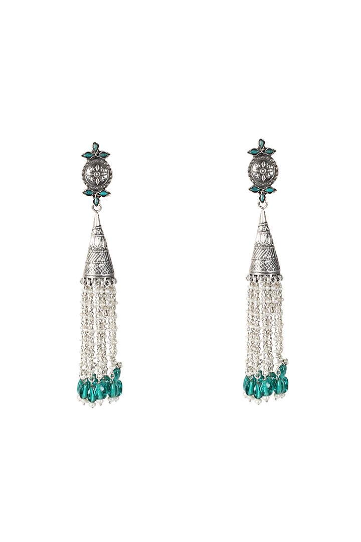 Silver Oxidised Finish Turquoise Dangler Earrings In Sterling Silver by Sangeeta Boochra at Pernia's Pop Up Shop