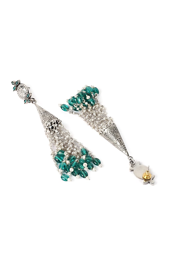 Silver Oxidised Finish Turquoise Dangler Earrings In Sterling Silver by Sangeeta Boochra at Pernia's Pop Up Shop