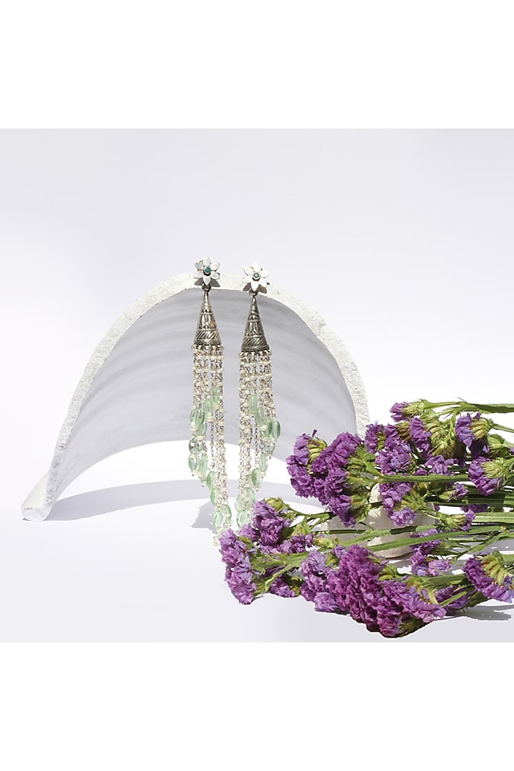 Silver Oxidised Finish Onyx Dangler Earrings In Sterling Silver by Sangeeta Boochra