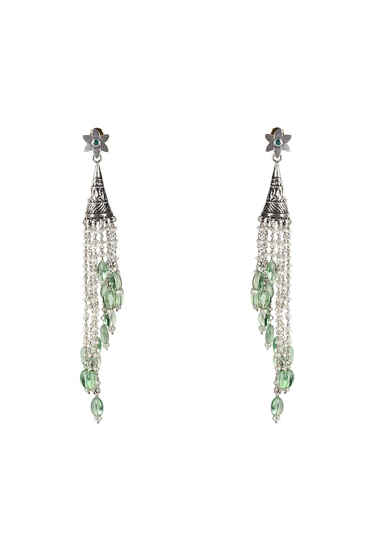 Silver Oxidised Finish Onyx Dangler Earrings In Sterling Silver by Sangeeta Boochra at Pernia's Pop Up Shop
