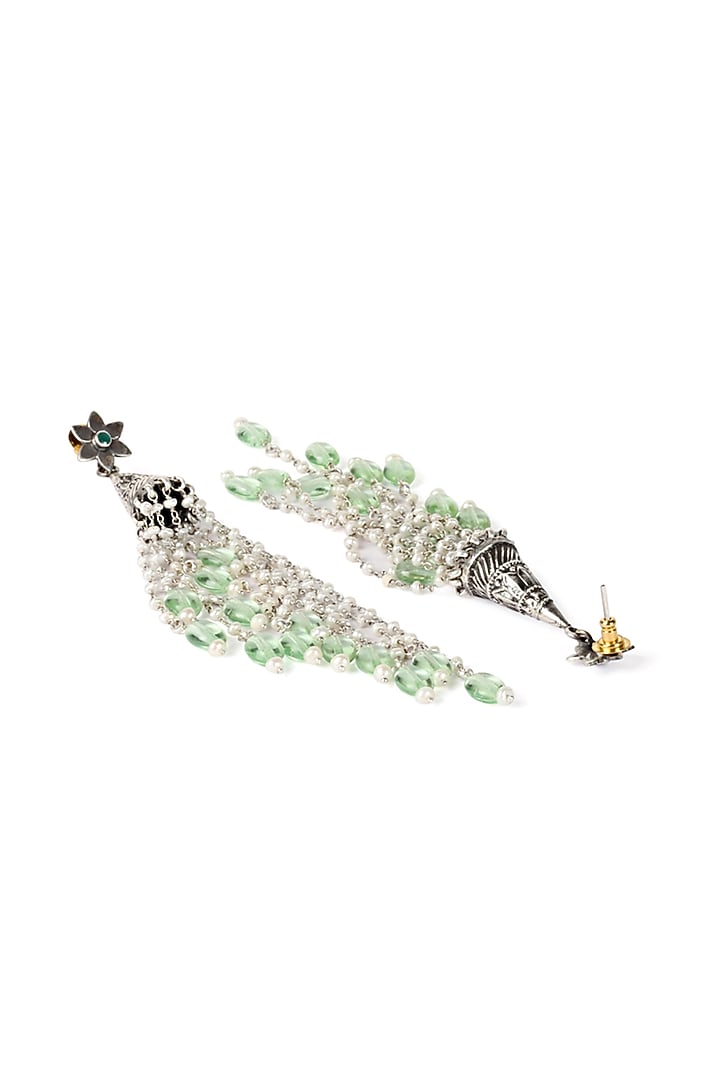 Silver Oxidised Finish Onyx Dangler Earrings In Sterling Silver by Sangeeta Boochra at Pernia's Pop Up Shop