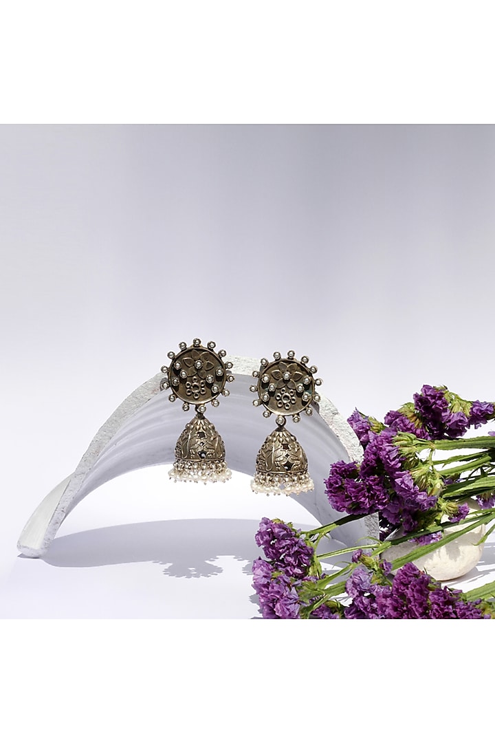 Silver Oxidised Finish Dangler Earrings In Sterling Silver by Sangeeta Boochra