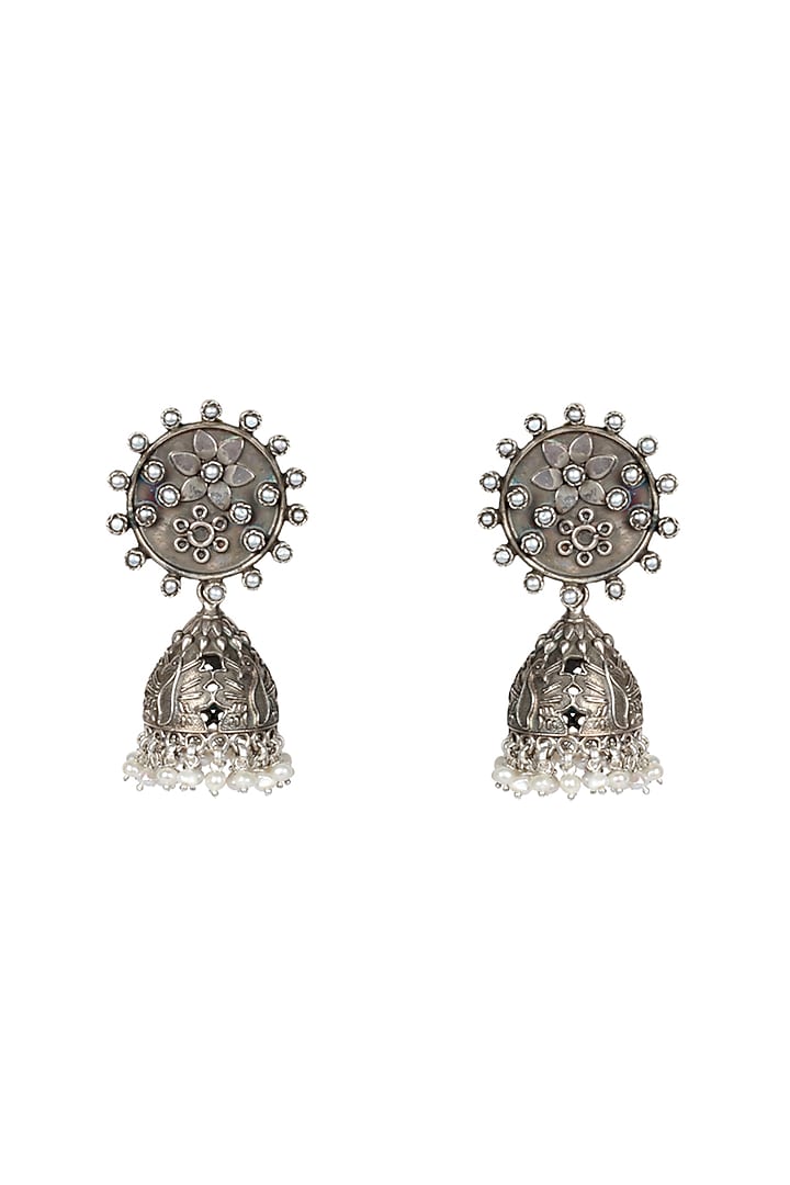 Silver Oxidised Finish Dangler Earrings In Sterling Silver by Sangeeta Boochra at Pernia's Pop Up Shop