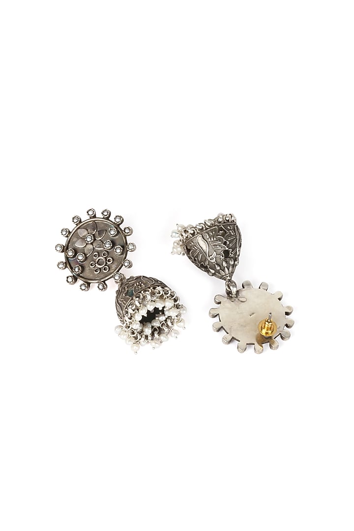 Silver Oxidised Finish Dangler Earrings In Sterling Silver by Sangeeta Boochra at Pernia's Pop Up Shop