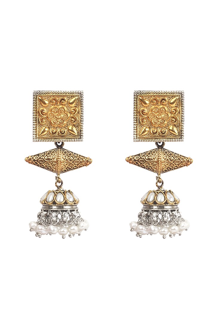 Gold Finish Handcrafted Dangler Earrings In Sterling Silver by Sangeeta Boochra at Pernia's Pop Up Shop