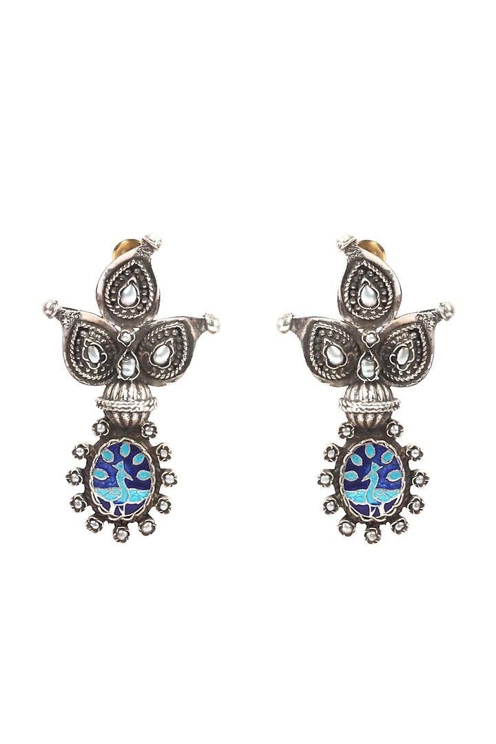 Silver Finish Stud Earrings In Sterling Silver by Sangeeta Boochra at Pernia's Pop Up Shop