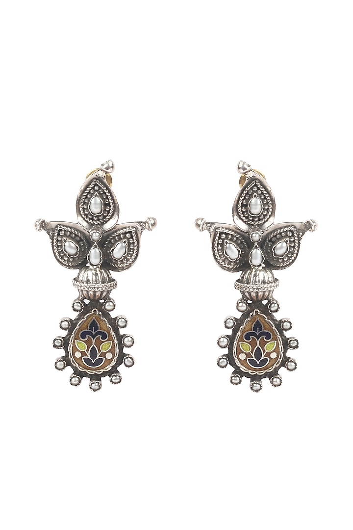 Silver Finish Stud Earrings In Sterling Silver by Sangeeta Boochra at Pernia's Pop Up Shop