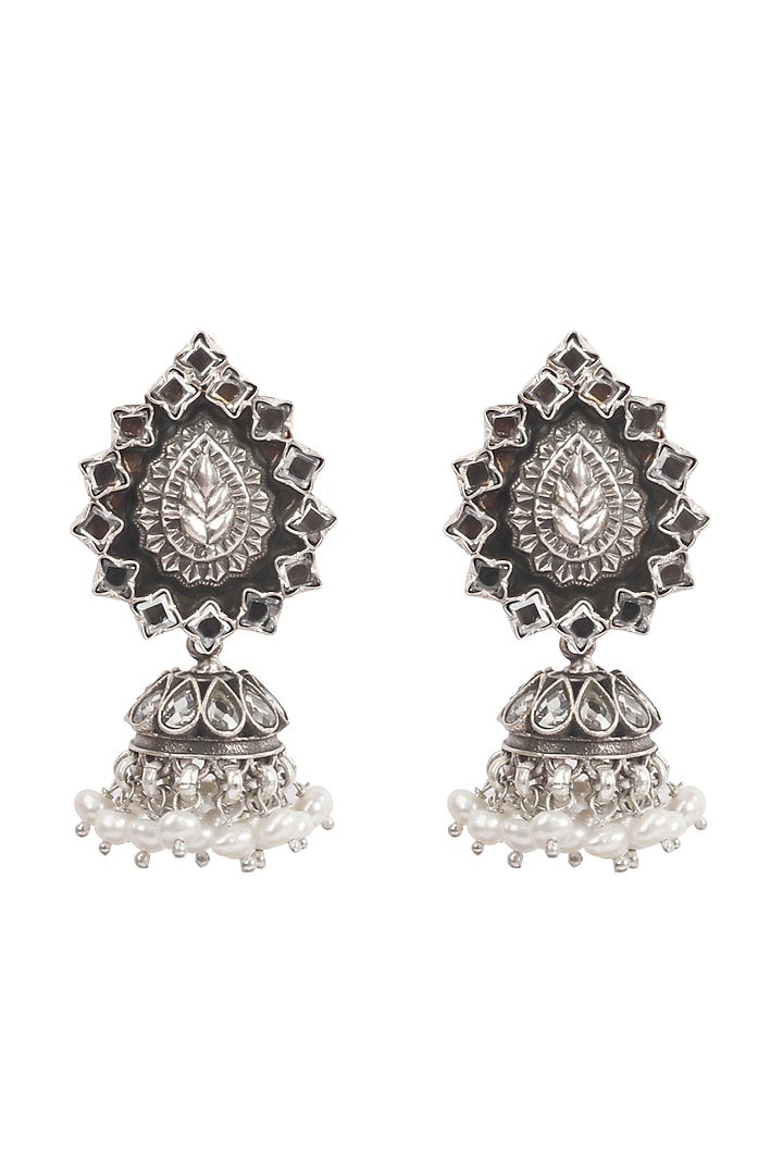 Silver Finish Stud Earrings In Sterling Silver by Sangeeta Boochra