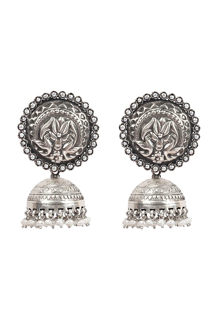 Silver Finish Handcrafted Stud Earrings In Sterling Silver by Sangeeta Boochra