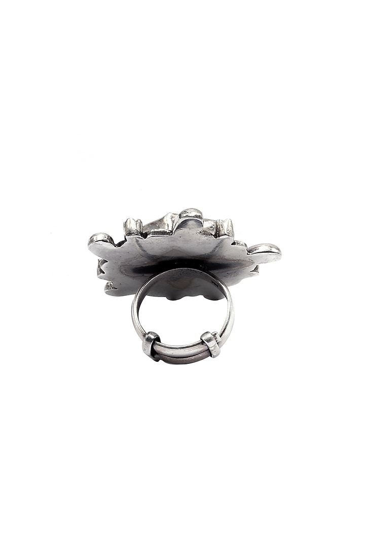Black Rhodium Finish Faux Emerald Ring by Sangeeta Boochra at Pernia's Pop Up Shop