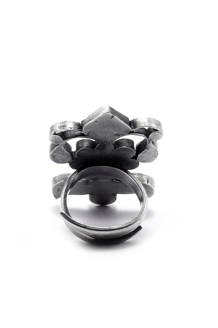 Black Rhodium Finish Kundan & Red Onyx Ring by Sangeeta Boochra at Pernia's Pop Up Shop