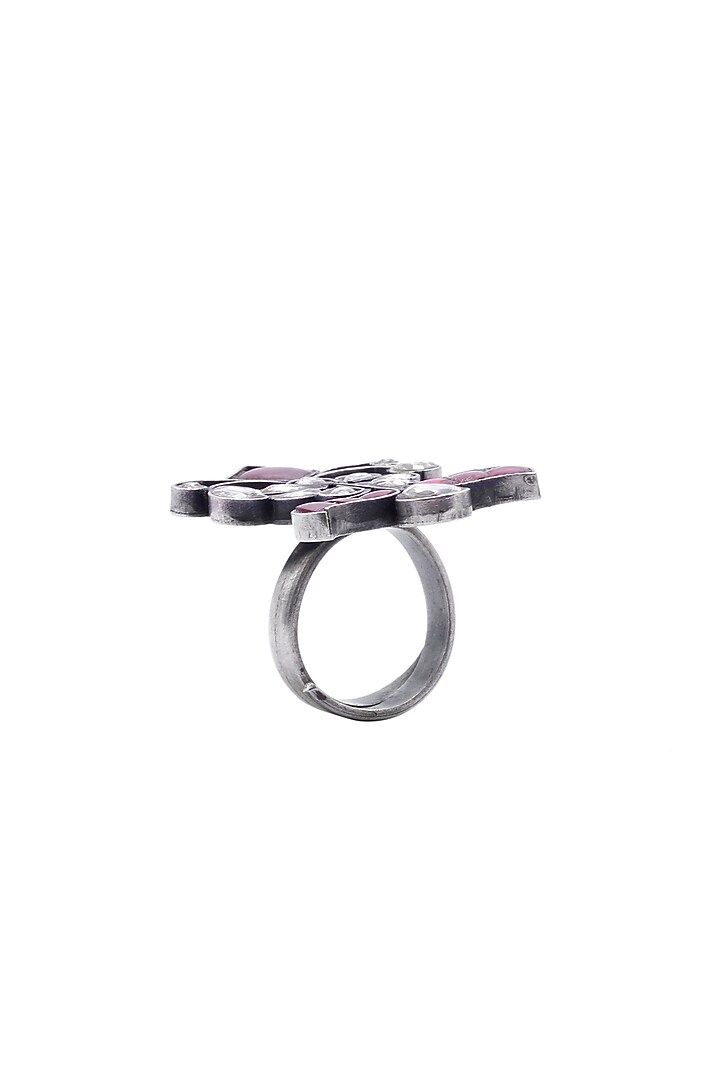 Black Rhodium Finish Kundan & Red Onyx Ring by Sangeeta Boochra at Pernia's Pop Up Shop