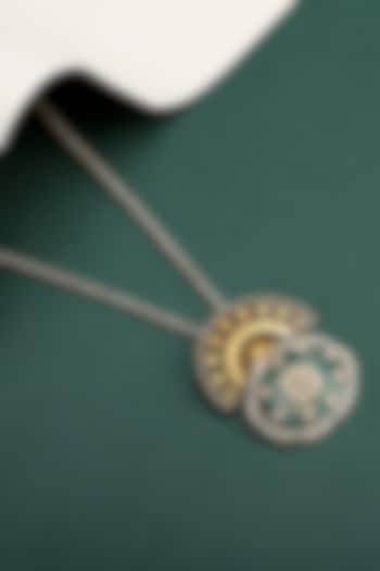 Gold Finish Kundan Polki & Green Onyx Pendant Necklace In Sterling Silver by Sangeeta Boochra