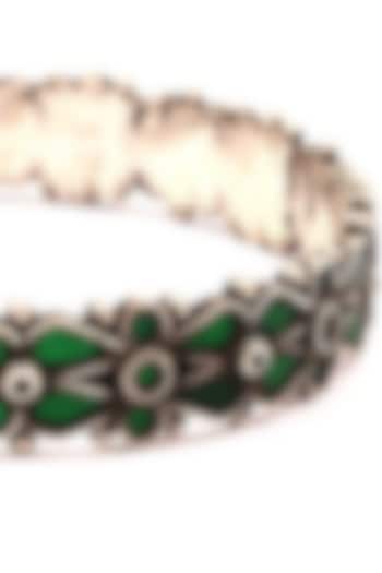 Silver Handcrafted Green Stone Bracelet In Sterling Silver by Sangeeta Boochra