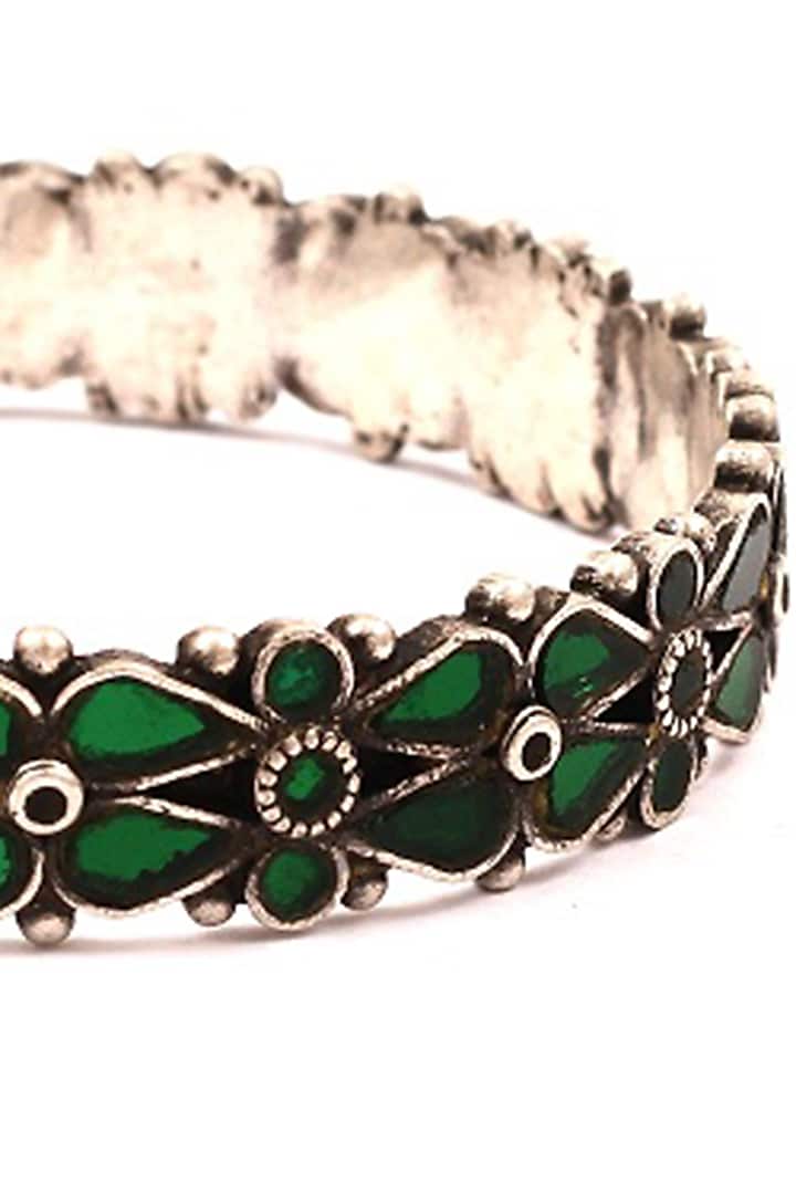 Silver Handcrafted Green Stone Bracelet In Sterling Silver by Sangeeta Boochra