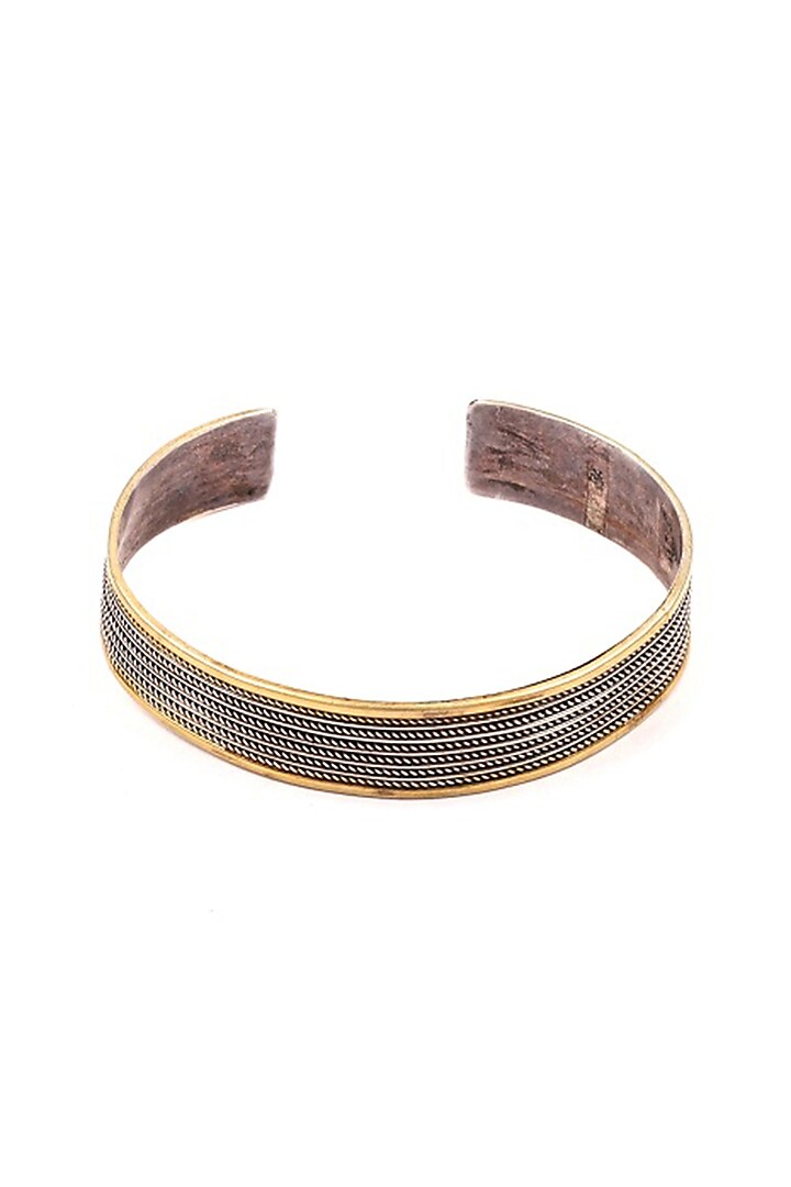 Two-Tone Finish Handcrafted Engraved Bracelet In Sterling Silver by Sangeeta Boochra