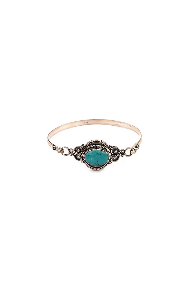 Silver Handcrafted Turquoise Stone Motif Bracelet In Sterling Silver by Sangeeta Boochra