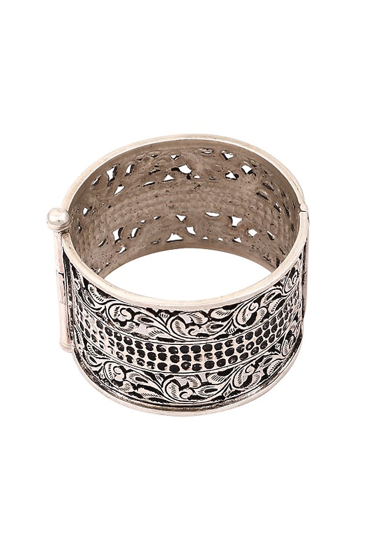 Silver Handcrafted Engraved Oxidized Bracelet In Sterling Silver by Sangeeta Boochra