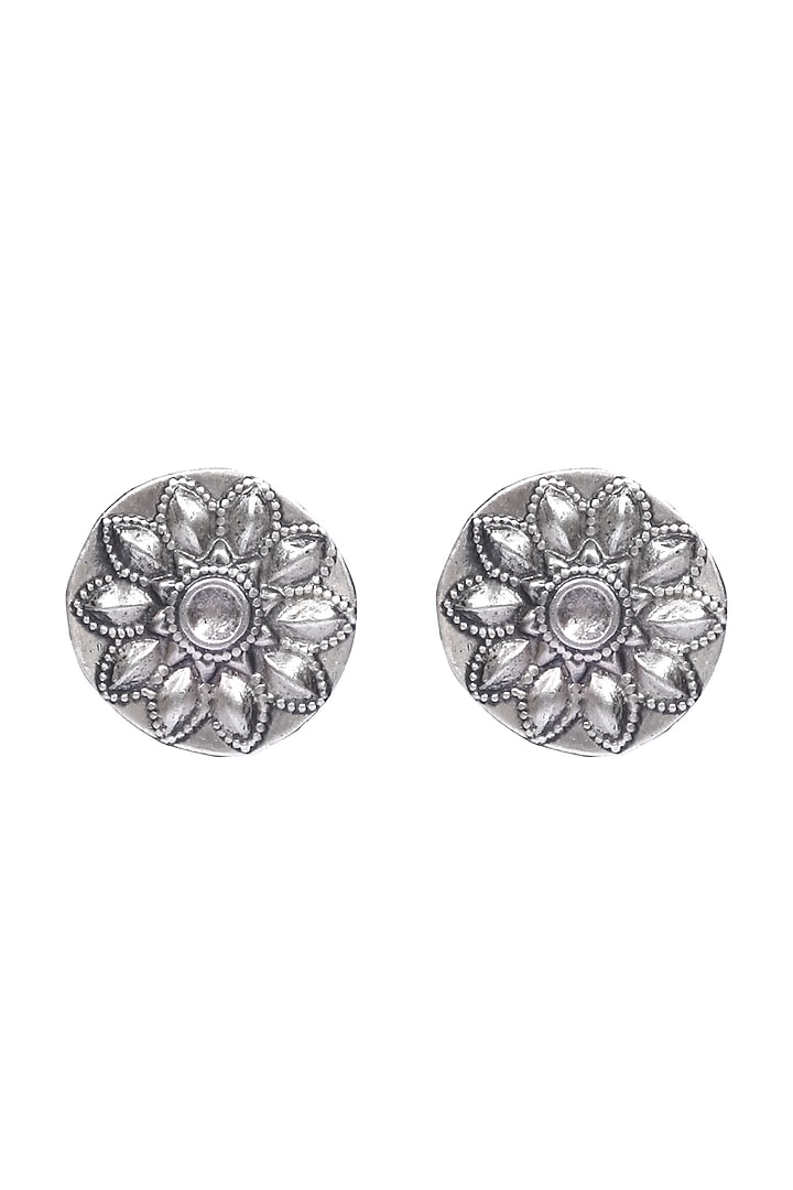 Silver Handcrafted Engraved Stud Earrings In Sterling Silver by Sangeeta Boochra