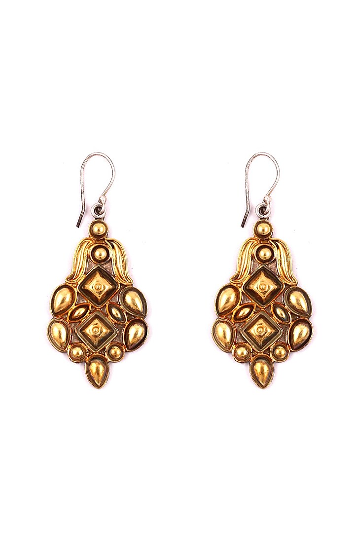 Gold Finish Handcrafted Dangler Earrings In Sterling Silver by Sangeeta Boochra