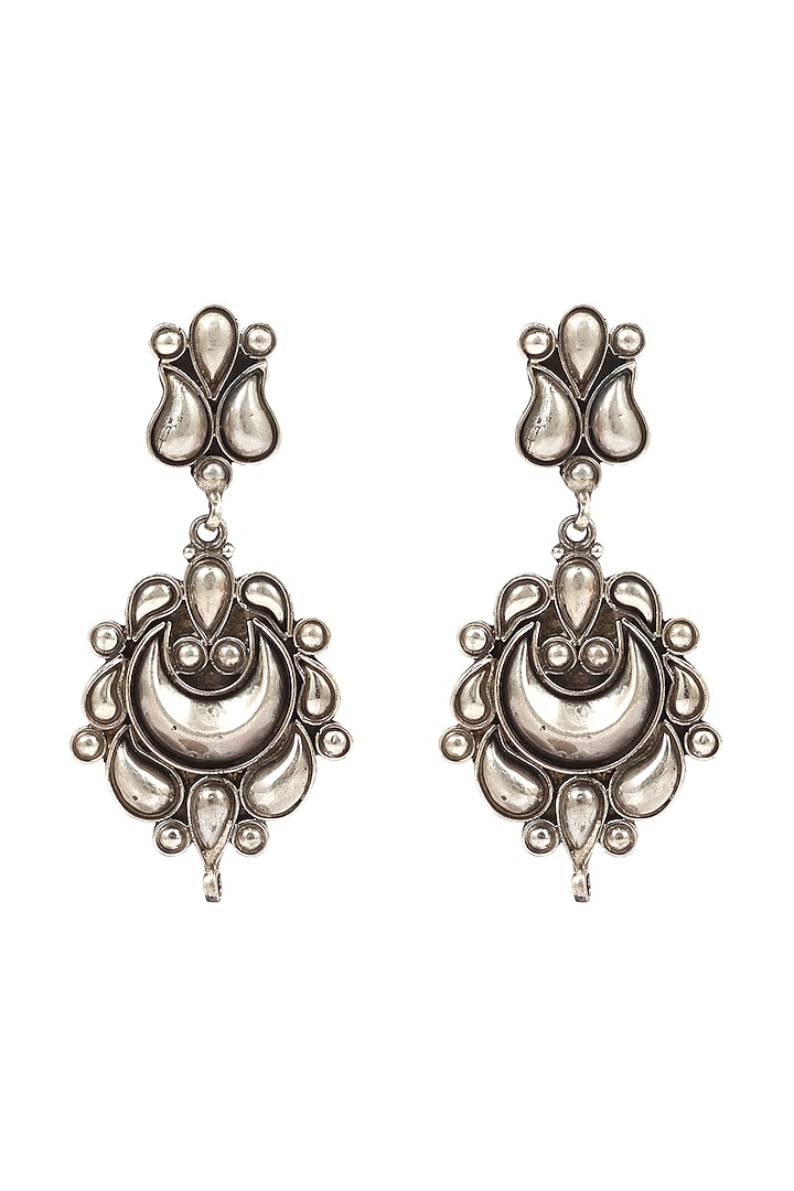 Silver Handcrafted Motif Dangler Earrings In Sterling Silver by Sangeeta Boochra