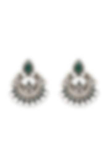 Silver Handcrafted Green Onyx Dangler Earrings In Sterling Silver by Sangeeta Boochra