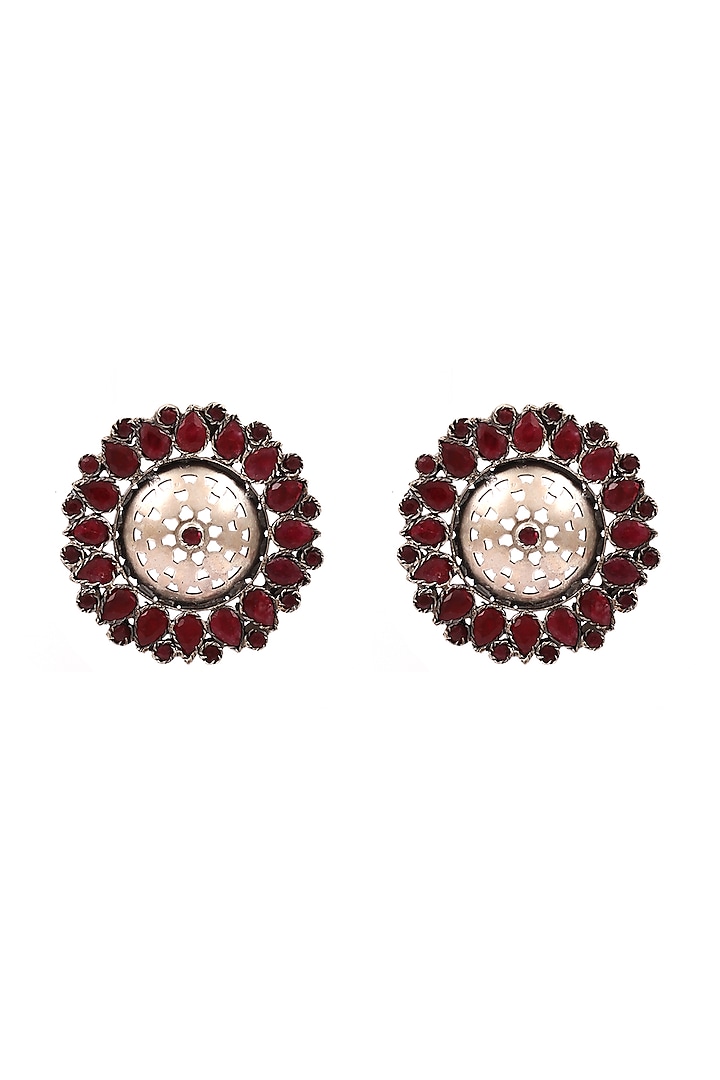 Gold Finish Hydro Ruby Handcrafted Stud Earrings In Sterling Silver by Sangeeta Boochra