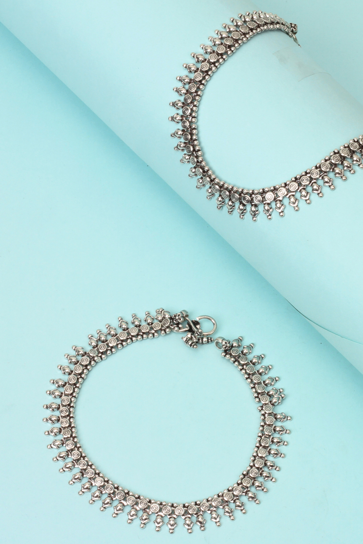 Silver Handcrafted Anklets In Sterling Silver (Set of 2) by Sangeeta Boochra