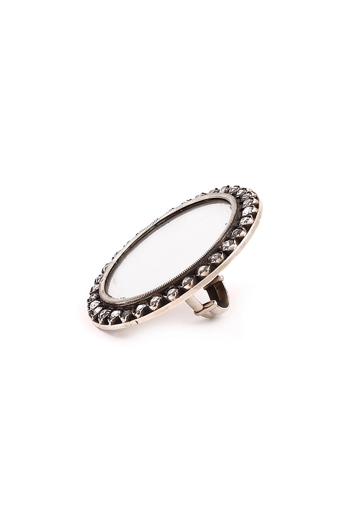 Silver Glass Handcrafted Adjustable Ring In Sterling Silver by Sangeeta Boochra
