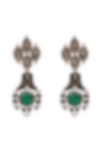 Silver Green Onyx Handcrafted Oxidized Earrings In Sterling Silver by Sangeeta Boochra
