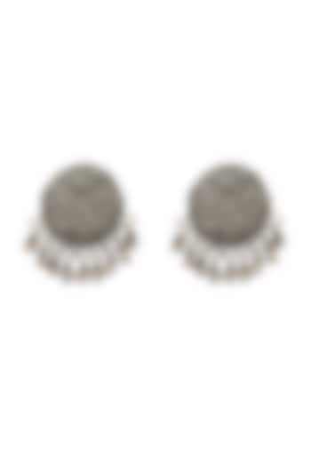 Silver Handcrafted Engraved Lotus Earrings In Sterling Silver by Sangeeta Boochra
