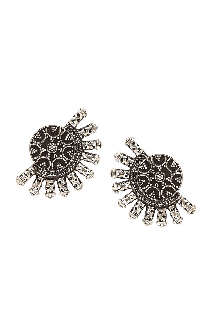 Silver Oxidised Handcrafted Stud Earrings In Sterling Silver by Sangeeta Boochra