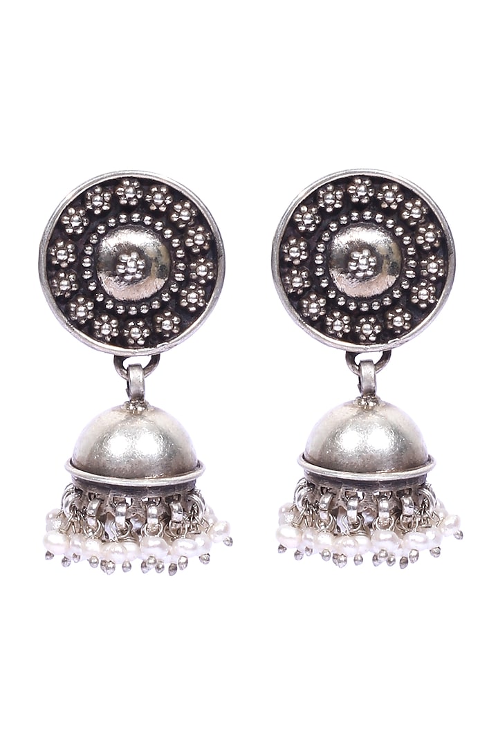 Silver Oxidised Handcrafted Pearl Dangler Earrings In Sterling Silver by Sangeeta Boochra at Pernia's Pop Up Shop