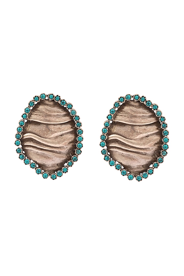 Silver Handcrafted Oxidised Turquoise Stone Stud Earrings In Sterling Silver by Sangeeta Boochra at Pernia's Pop Up Shop