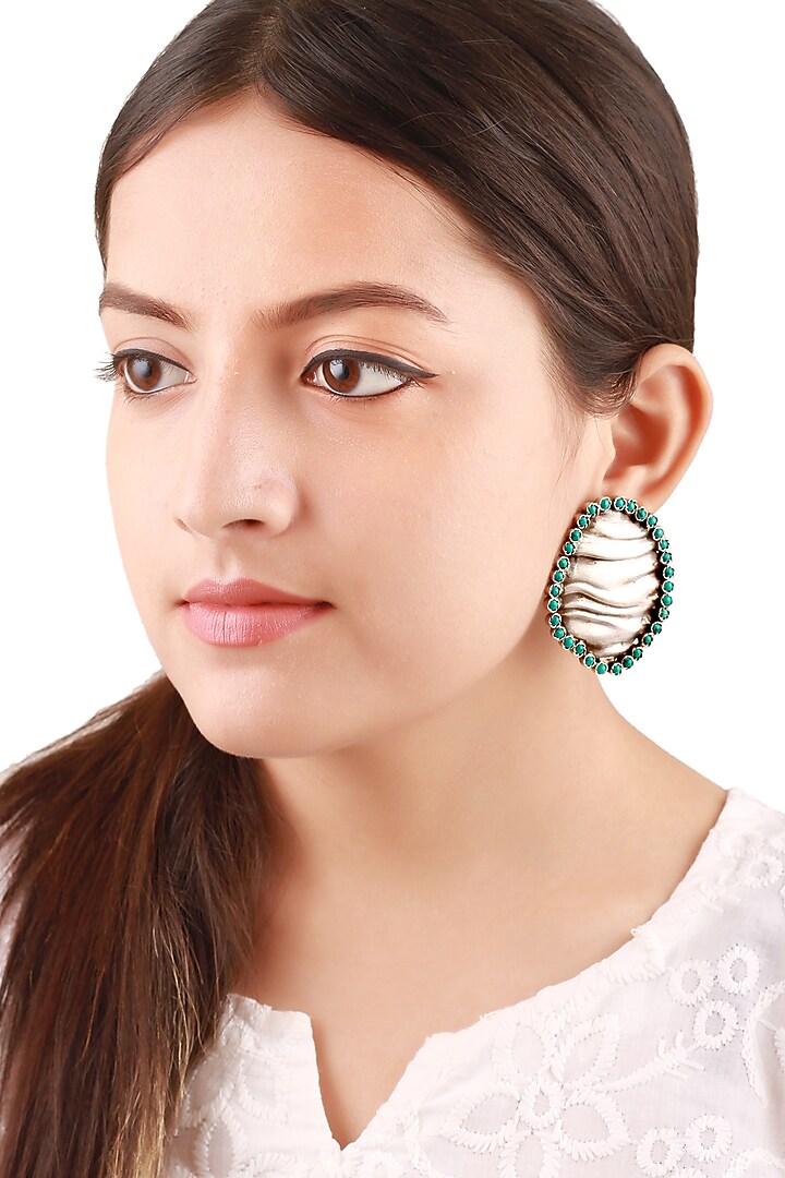 Silver Handcrafted Oxidised Turquoise Stone Stud Earrings In Sterling Silver by Sangeeta Boochra at Pernia's Pop Up Shop