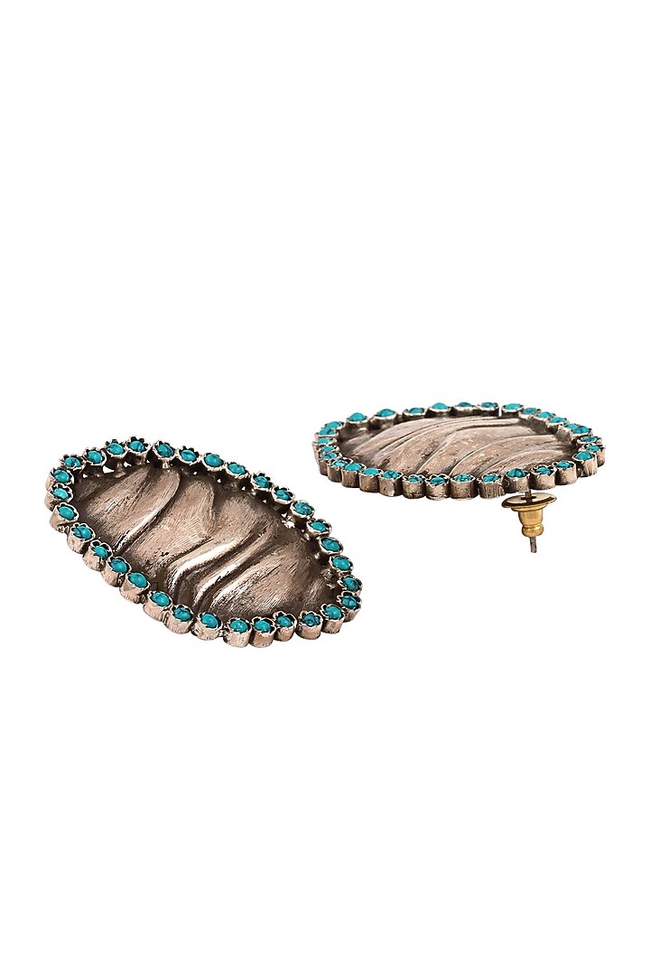 Silver Handcrafted Oxidised Turquoise Stone Stud Earrings In Sterling Silver by Sangeeta Boochra at Pernia's Pop Up Shop