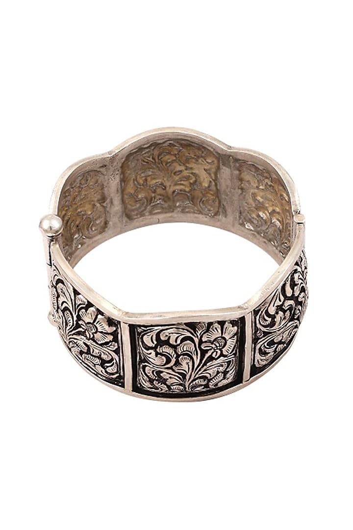 Silver Handcrafted Oxidised Engraved Bracelet In Sterling Silver by Sangeeta Boochra