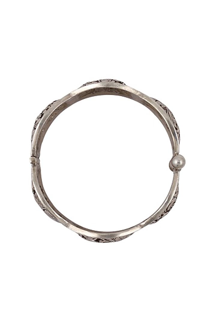 Silver Handcrafted Oxidised Engraved Bracelet In Sterling Silver by Sangeeta Boochra at Pernia's Pop Up Shop