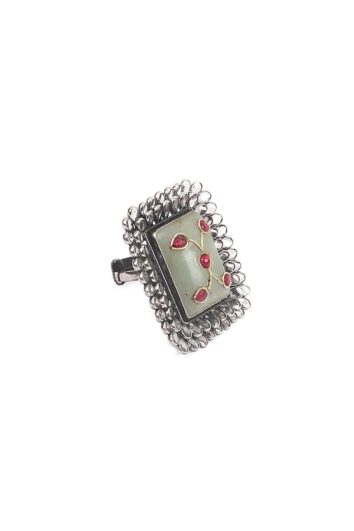 Silver Beaded Ring In Sterling Silver by Sangeeta Boochra