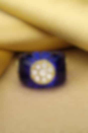 Gold Finish Blue Onyx Stone Handcrafted Ring In Sterling Silver by Sangeeta Boochra at Pernia's Pop Up Shop