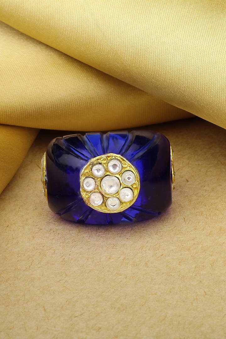 Gold Finish Blue Onyx Stone Handcrafted Ring In Sterling Silver by Sangeeta Boochra at Pernia's Pop Up Shop